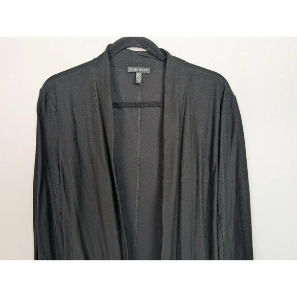 Eileen Fisher L Open Front Cardigan Black Flowy Jersey Stretch Classic Nuetral - Picture 5 of 14